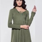 Plain V-Neck Sweater Lace Up A-Line Women\'s Long Sleeve Dress