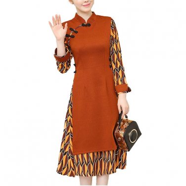 Women patchwork knitted sweater chiffon Dresses winter spring plus size sexy dress vestidos