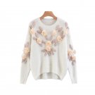 New Arrivals Autumn Women Korean Sweet 3D Floral Embroidery Patch Sweater Casual Hairy O Neck Female