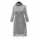 Plus Size Women Turtleneck Sweater Knitted Dress Long Sleeve Pullover Oversized Long Sleeve Knee-len