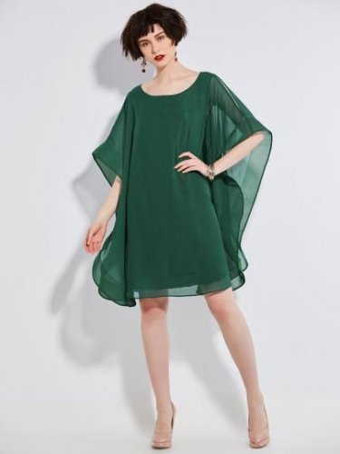 Batwing Sleeve Mesh Plain Women\'s Day Dress