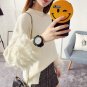 Winter Warm Character Hairy Tassel Splicing Lantern Sleeve Knitted Oversized Yellow Sweater Female w