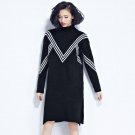 Ladies Winter Dress 2017 New Autumn and Winter Plus Size Sweaters Dress Women Turtleneck Stripe Knit