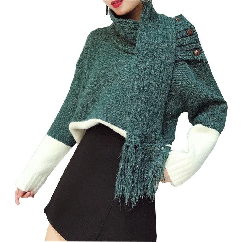 Vadim 2017 Plus size Winter Pullovers Sweater Women Thicker Fashion Scarf Short Christmas Sweater Pu