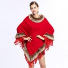 SC134 Women Capes Printed Poncho 2017 Winter Faux Fox Fur Shawl Knitted Triangle Tassel Sweater Plus
