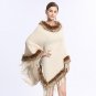 SC134 Women Capes Printed Poncho 2017 Winter Faux Fox Fur Shawl Knitted Triangle Tassel Sweater Plus