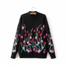 winter plus size knitting floral embroidered pullovers loose long sleeve o neck sweater 2018 spring 