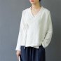 Spring Autumn Women Tops Vintage Kimono V-neck Jacquard Lacing Long-sleeve Chinese Style Linen Women