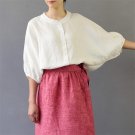 Vestidos Women Blusas  Casual Stand Collar Batwing Sleeve Plus Size All-match Linen Shirt Loose Whit