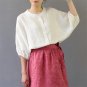 Vestidos Women Blusas Casual Stand Collar Batwing Sleeve Plus Size All-match Linen Shirt Loose Whit