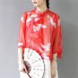 Women Summer Blusas Casual Loose Stand Collar Plate Buttons Half-sleeve Vintage Print Thin Tencel Wo