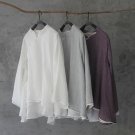 Women Blouse Vintage Chinese Style Stand Collar Slanting Lapel Loose Double Layer Female Cotton Shir