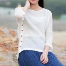 Women Blouse New Style Female Vestidos O-neck Three Quarter Solid Irregular Shirts  Casual Loose Fem
