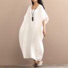 Summer Autumn Women Dress Vintage Plus Size Batwing Sleeve Long Cotton Dress Female Solid Casual Loo