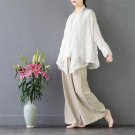 Spring Summer Women Tops Solid Plus Size Long-sleeve Casual Linen Cardigan Loose Short Women Blouses