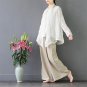 Spring Summer Women Tops Solid Plus Size Long-sleeve Casual Linen Cardigan Loose Short Women Blouses
