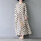 Women Spring Summer Dress Casual O-neck Classic Dot Wrist Maxi Long Cotton Dress Cute A-line Party D