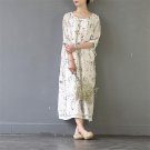 Vestidos Women Summer Dress Vintage Dried Flower Print O-neck Loose Double Layer 100% Ramie Dress Ch