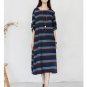 Women Spring Autumn Dress Vintage Classic Stripe O-neck Medium-long Long-sleeve All-match Basic Loos