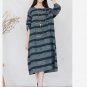 Women Spring Autumn Dress Vintage Classic Stripe O-neck Medium-long Long-sleeve All-match Basic Loos