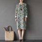 Women Spring Autumn Dress Vintage Print Terry Loop Long-sleeve Plus Size Knee-length Cotton Dress Lo