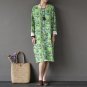 Women Spring Autumn Dress Vintage Print Terry Loop Long-sleeve Plus Size Knee-length Cotton Dress Lo