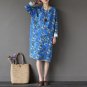 Women Spring Autumn Dress Vintage Print Terry Loop Long-sleeve Plus Size Knee-length Cotton Dress Lo