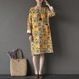 Women Spring Autumn Dress Vintage Print Terry Loop Long-sleeve Plus Size Knee-length Cotton Dress Lo