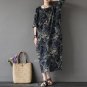 Spring Summer Dress for Women Vintage Floral Prints Half Sleeve Loose Plus Size Linen Cotton Dress F