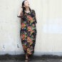 Spring Summer Dress for Women Vintage Floral Prints Half Sleeve Loose Plus Size Linen Cotton Dress F