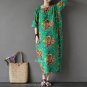 Spring Summer Dress for Women Vintage Floral Prints Half Sleeve Loose Plus Size Linen Cotton Dress F