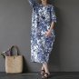 Spring Summer Dress for Women Vintage Floral Prints Half Sleeve Loose Plus Size Linen Cotton Dress F