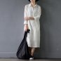 Women Spring Autumn Dress Solid Casual Long-sleeve 100% Ramie Shirt Dress for Women Long White Cardi