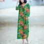 Vestidos Linen Dress Spring Summer Women Dresses V-neck Vintage Print Three Quarter Loose Hem Split