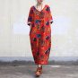 Vestidos Linen Dress Spring Summer Women Dresses V-neck Vintage Print Three Quarter Loose Hem Split