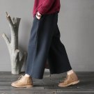 Winter Women Pants Vintage Solid Elastic Waist Thicken Warm Cotton Loose Casual Wide Leg Pants Trous