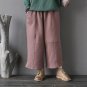 Winter Women Pants Vintage Solid Elastic Waist Thicken Warm Cotton Loose Casual Wide Leg Pants Trous