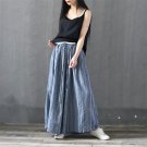 New Spring Women Harem Pants Vintage Stripe Elastic Waist Loose Casual Personality Linen Wide Leg Pa