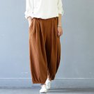 NEW Women Harem Pants Casual Loose Solid Jacquard Long Linen Trousers for Women All-match Elastic Wa