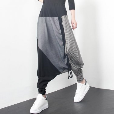 Trousers Personality Loose Harem Pants Plus Size Elastic Waist Pants Hanging Drawstring Big Crotch P