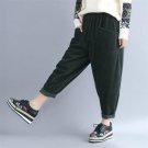 Women Autumn Winter Harem Pants Casual Thick Corduroy Simple Elastic Waist Solid Long Pants Loose Tr