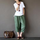 Pantalon Femme Summer Woman Pants Brief Linen Pants Casual  Elastic Waist Solid Color Harem Capris P