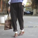 Women Pants Winter  Corduroy Harem Pants Full Pants   Casual Trousers Elastic Waist Pants Solid Colo