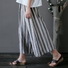 Harem Pants Vintage All-match Classic Striped Elastic Waist Loose Linen Wide Leg Pants Plus Size Tro