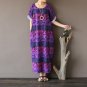 Women Summer Dress Vintage Abstract Totem Print Half Sleeve Long Linen Robe Loose Casual Dress X0173