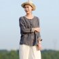 Vestidos Vintage O-neck Solid Handmade Plate Buttons Long-sleeve Linen Shirt Women Casual Blusas S2