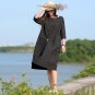 Spring Autumn Dresses Solid Long Sleeve Handmade Button Plus Size Cotton Dress Casual Black Dress S1