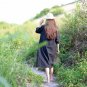 Spring Autumn Dresses Solid Long Sleeve Handmade Button Plus Size Cotton Dress Casual Black Dress S1