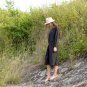 Spring Autumn Dresses Solid Long Sleeve Handmade Button Plus Size Cotton Dress Casual Black Dress S1
