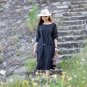 Spring Autumn Dresses Solid Long Sleeve Handmade Button Plus Size Cotton Dress Casual Black Dress S1